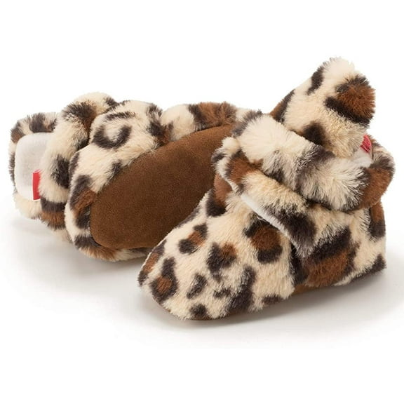 Muchenggift Baby Cotton Booties Non-Slip Sole, Leopard Print Beige, 6-12 Months