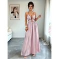 thumbnail image 5 of Women's Striped Halter Maxi Dress Backless Smocked Beach Vacation Boho Dress Pink XL, 5 of 10
