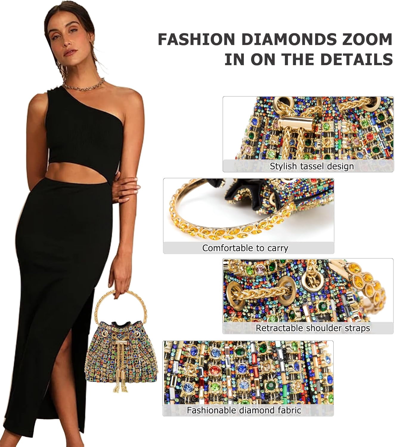 Kwuty Sparkly Diamond Evening Bag Clutch Purses for Women Rhinestone Purse Glitter Handbag for Party Prom Cocktail Wedding（Colorful）