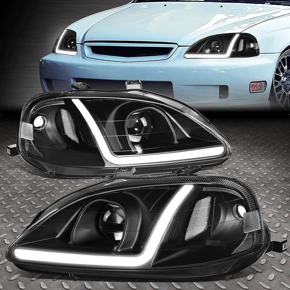 Nuvision for 99-00 Honda Civic LED DRL Projector Headlights Black Housing Clear Corner