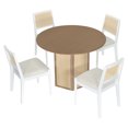 thumbnail image 3 of Mikeor Furniture 5-Piece Rattan Round Dining Table Set, Wood Table with Hexagonal Base and Upholstered Chairs for Dining Room, Kitchen,Indoor Use, White& Beige C4BAAA, 3 of 9