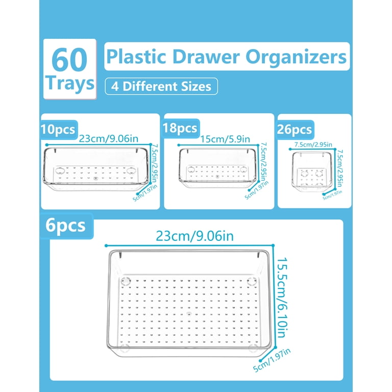 Asnews 60-Piece Clear Plastic Drawer Organizer Set, 4 Sizes photo 6