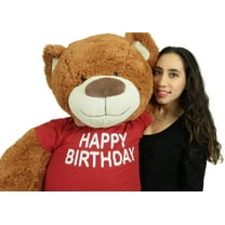 5 Foot Teddy Bear Wears Removable Happy Birthday Tshirt, Soft Cookie Dough Brown Color