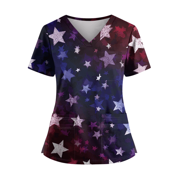 250 Anniversary USA Medical Scrub Tops for Women - 4th of July Patriotic Soft Stretch Oversized Fit Scrub Shirts with 2 Pockets 02-Deep Red XXL