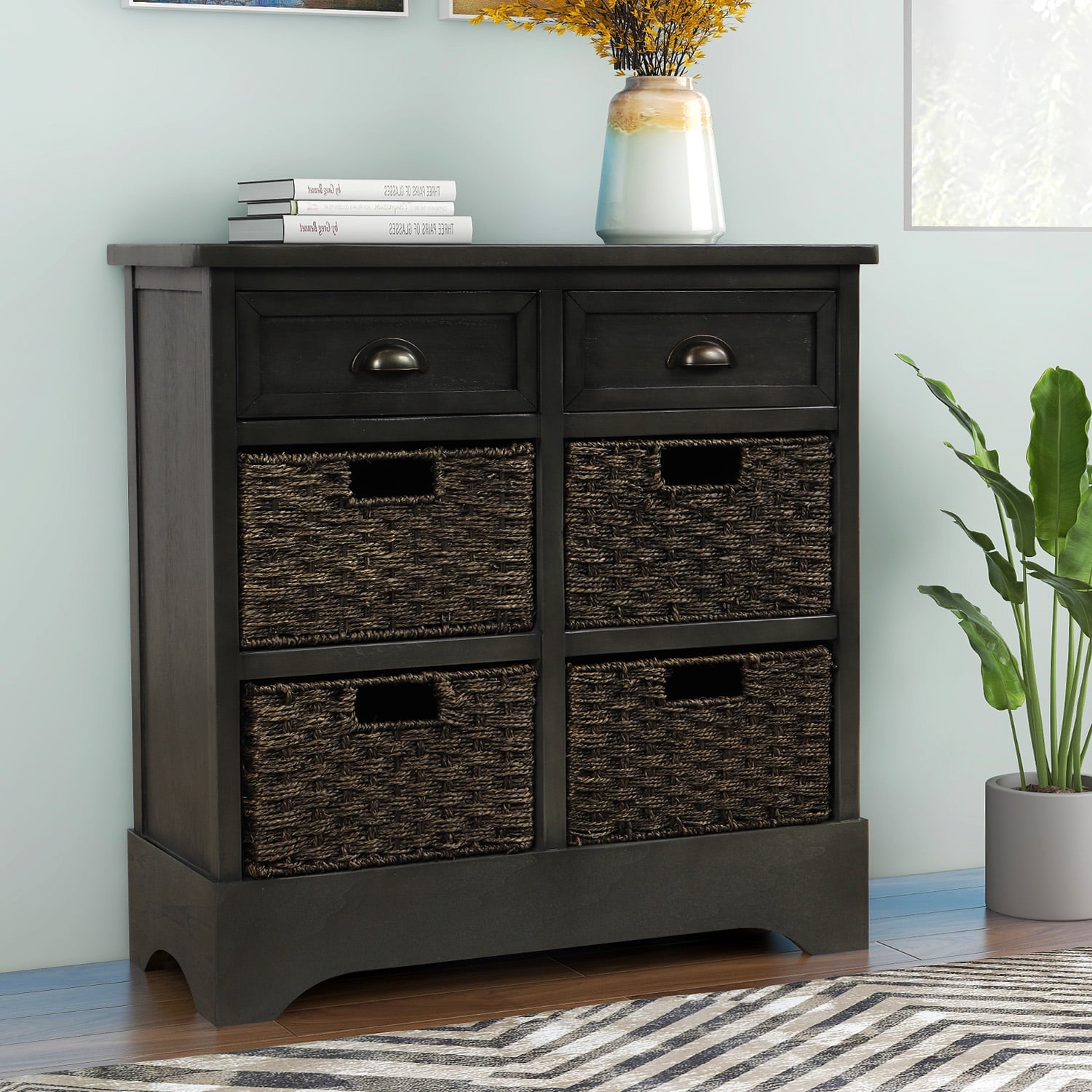 URHOMEPRO Storage Cabinet with Drawers, Modern Farmhouse Wooden