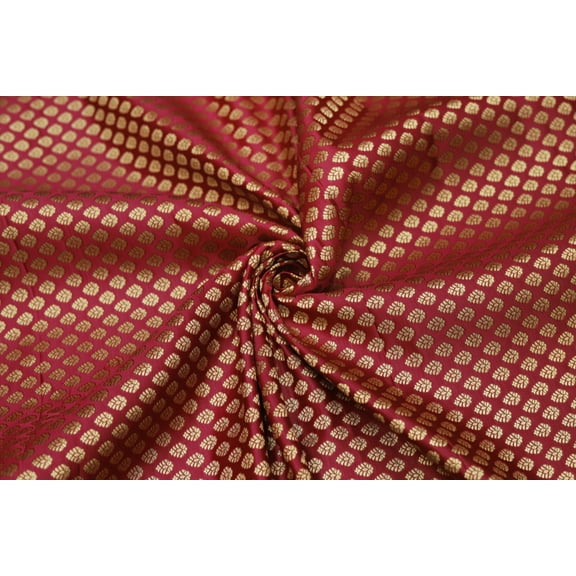 TRILOKI Flower Fabric Maroon Brocade Embroidery Poly Brocade 44 Sewing DIY Crafting Fashion Design Fabric By The Yard