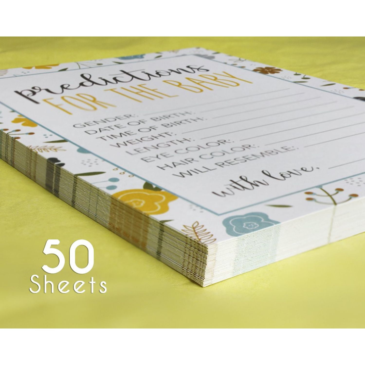 50 Sheets Baby Shower Predictions for the Baby Party Games for Boy or Girl Unisex Gender Neutral 5 x 7 Inches Best Paper Greetings for 50 Guest Activities Supplies
