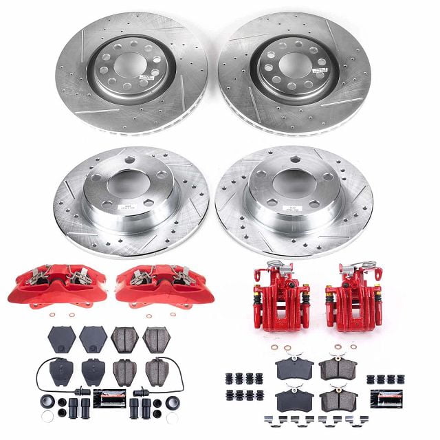 PowerStop Front and Rear Z23 Evolution Sport Brake Pad and Rotor Kit with Red Powder Coated Calipers Fits: AUDI Select Models KC890
