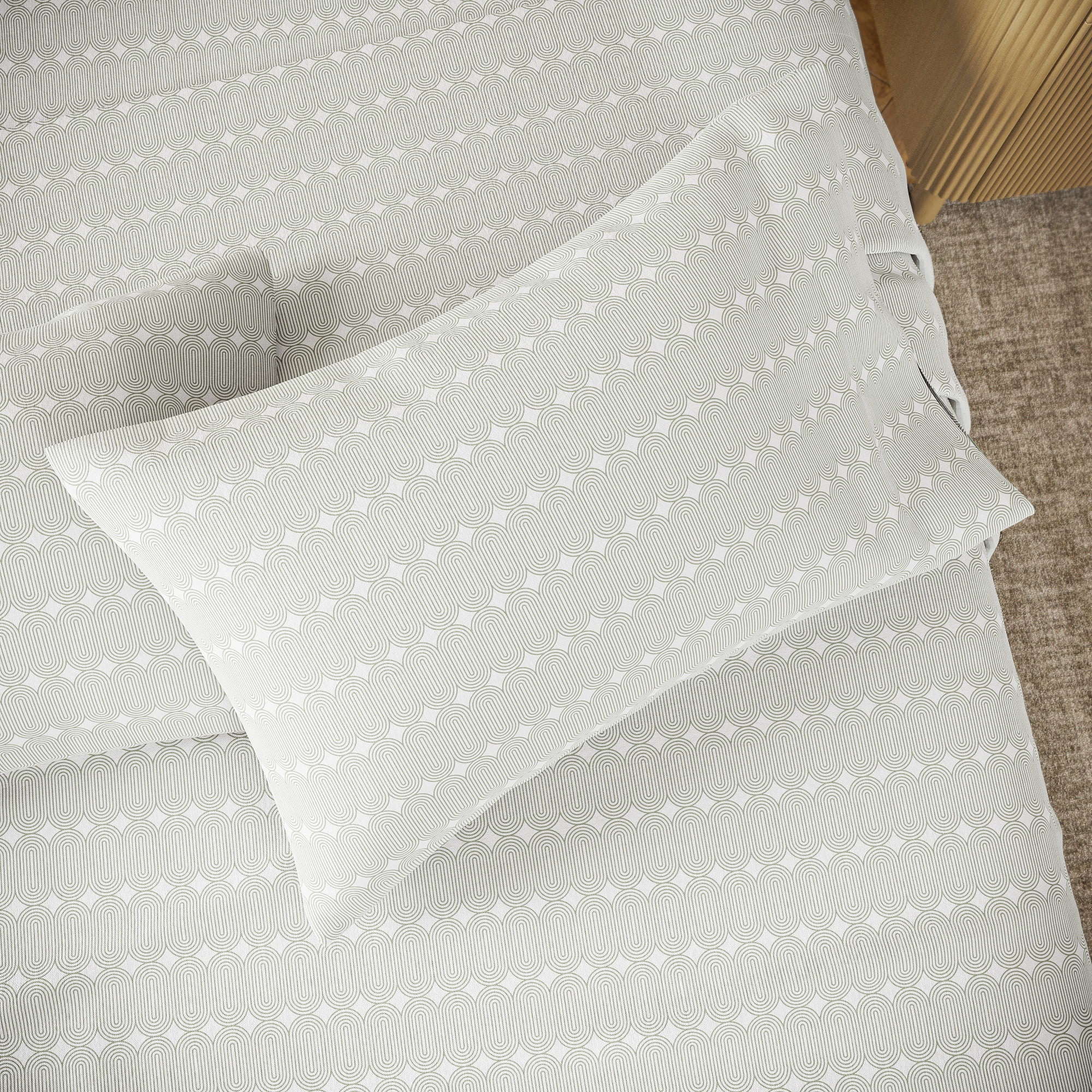 Beautiful Bedding Collection by Drew Barrymore Twin 3-Piece Sheet Set, Sage Green Geometric, 100% Cotton Percale