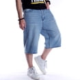 thumbnail image 2 of Jean Shorts Men Hip Hop Large Solid Color Sports Leisure Capri Jeans Oversized Shorts With Pockets Loose Short Pants For Men Light Blue 44, 2 of 9