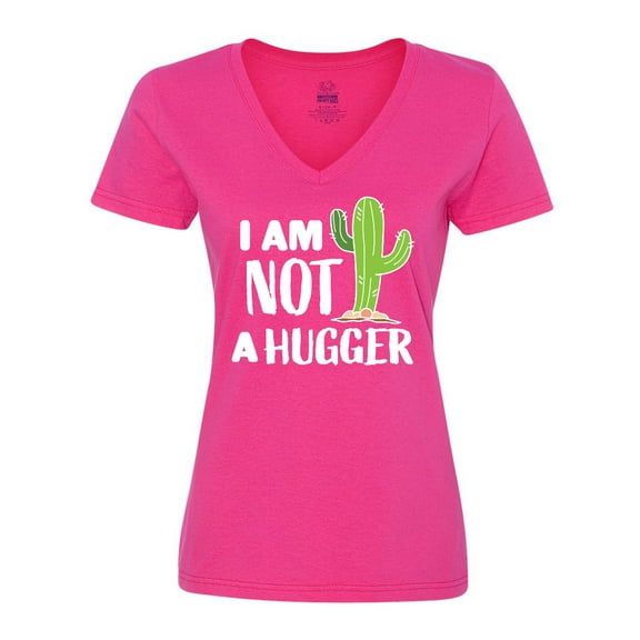 Inktastic I am Not a Hugger with Cactus Women's V-Neck T-Shirt