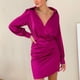 thumbnail image 3 of Vestido Cruzado Con Cuello En V, Cuello Vuelto Suave, Color Puro, Elegante, Elegante, De Manga Larga, Fruncido, Amigable Con La Piel, Para Mujeres, Para Fiestas De Citas ANGGREK No, 3 of 5
