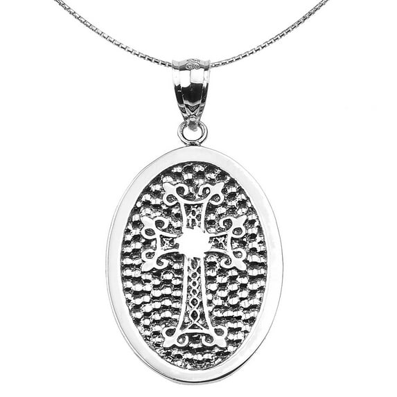 STERLING SILVER ARMENIAN CROSS ENGRAVABLE OVAL PENDANT NECKLACE : Pendant with 16" chain