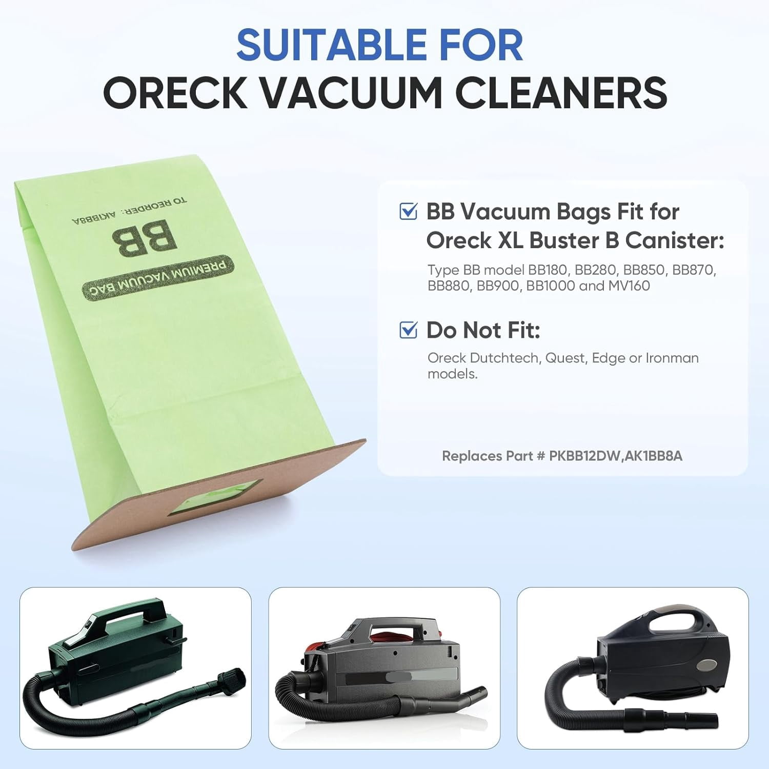 24 Pack Oreck Type BB Vacuum Bags With 2 Motor Filters - Replacement For PKBB12DW, Fits BB180, BB280, BB850, BB870, BB900, BB1000, MV160