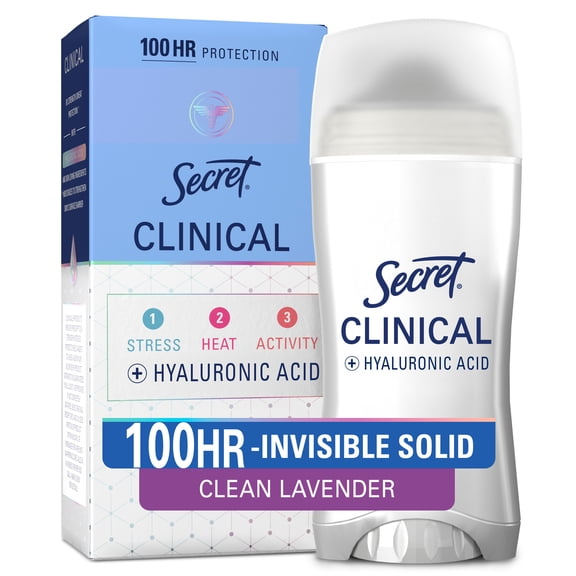 Secret Clinical 100HR Antiperspirant Deodorant, Invisible Solid, Clean Lavender, 2.6 oz