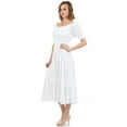thumbnail image 4 of Sakkas Cotton Crepe Smocked Peasant Gypsy Boho Renaissance Mid Length Dress - White - One Size, 4 of 4