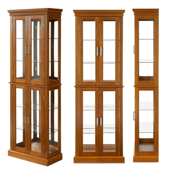 Curio Cabinet Lighted Curio Diapaly Cabinet with Adjustable Shelves and Mirrored Back Panel, Tempered Glass Doors (6 Tier), (E26 light bulb not included)
