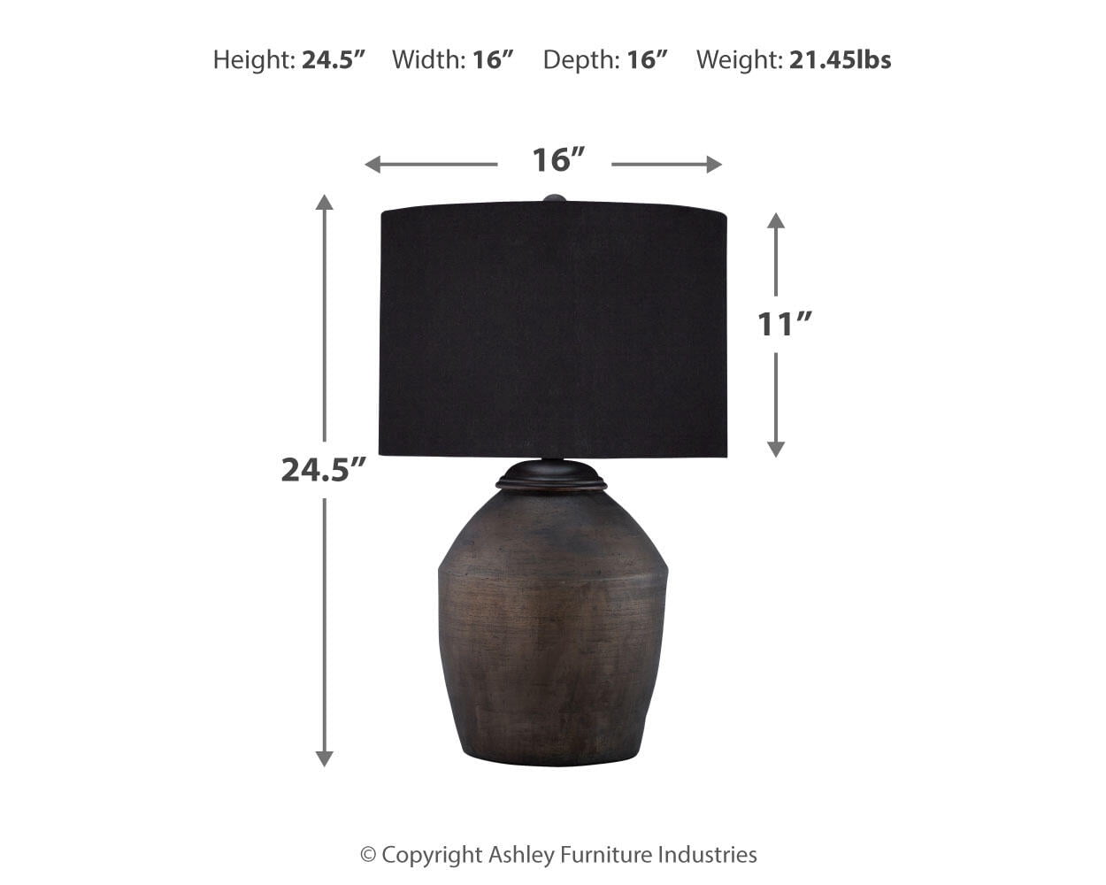 Signature Design by Ashley Naareman Terracotta Table Lamp, Metallic Black Finish, Drum Shade