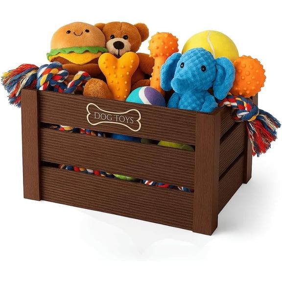 Wooden Dog Toy Bin – Chew-Resistant Toy Storage Box – Large Capacity Basket for all Pet Accessories – Heavy Duty, Pet-Safe Design for Organizing Dog Toys, Leashes, Treats, and More