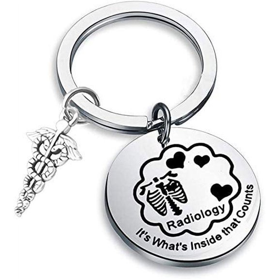LQRI Radiology Keychain Radiology Technologist Gift It's What's Inside That Counts Radiology Tech Jewelry Gift for Radiographer Sonographer X-Ray Tech Radiology Technician (Sliver)