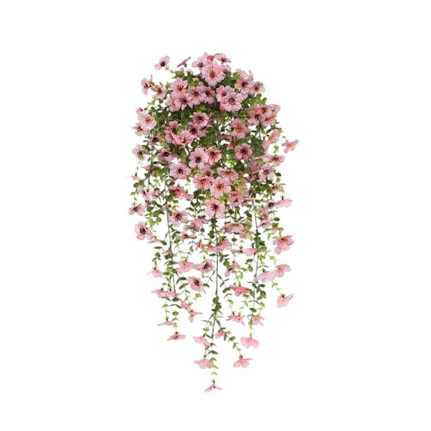 Decoración de flores colgantes de seda violeta artificial, cesta de pared de ratán artificial, decoración de techo para sala de estar, accesorio de arreglo artificial