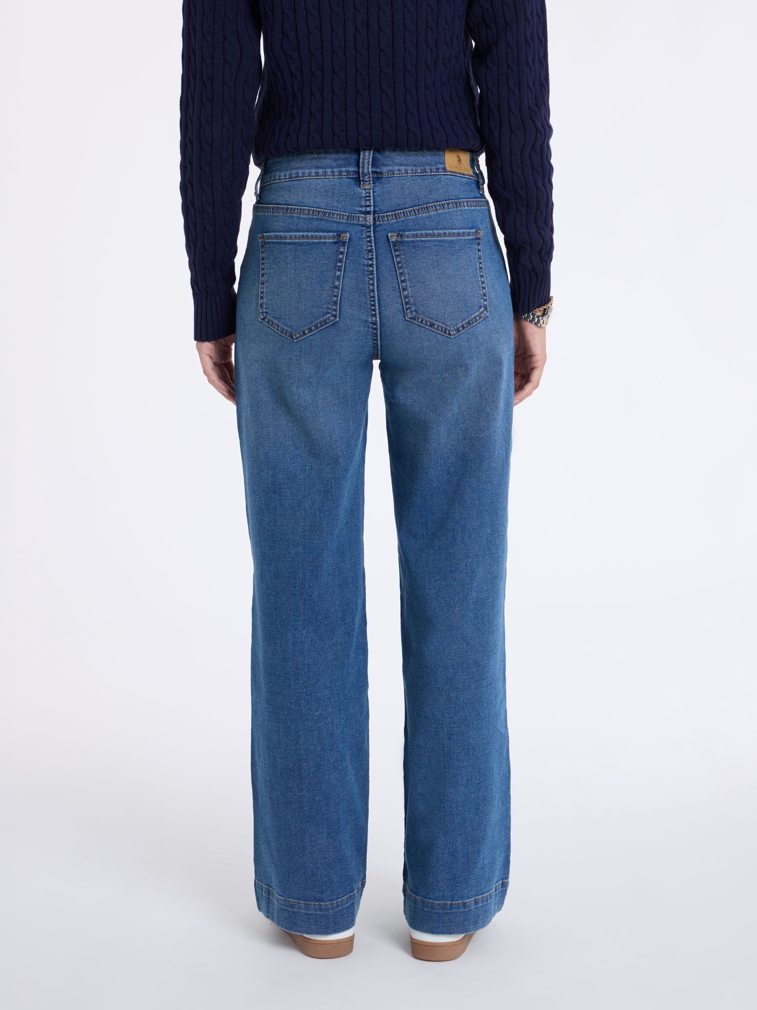 U.S. Polo Assn. Women's High Rise Relaxed Knit Denim Wide Leg Jeans