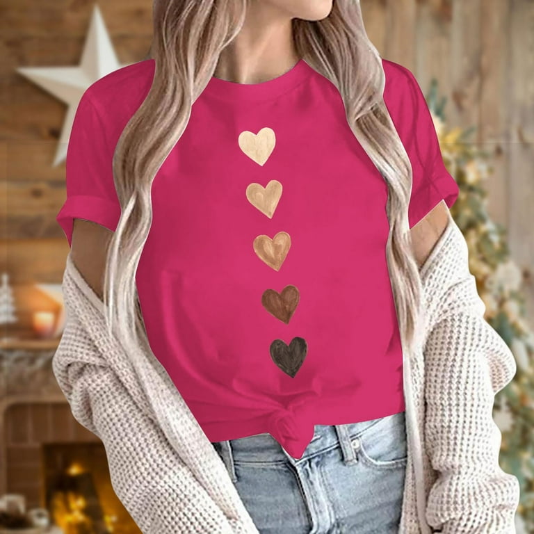 Hxshgdsn Valentines Shirts For Womens Graphic Love Heart Short