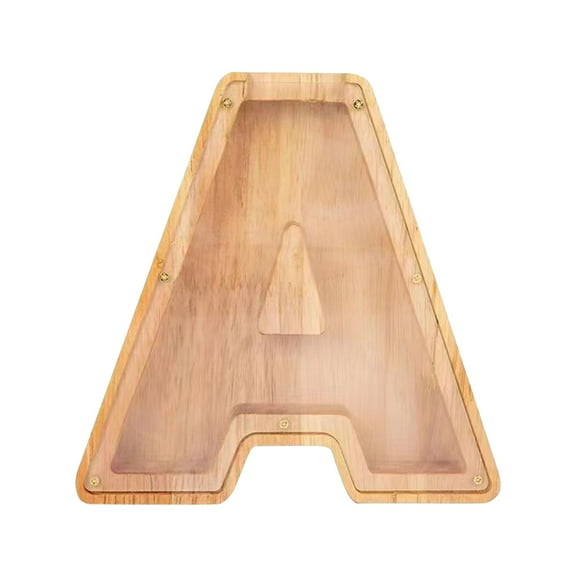Mikilon Wooden Letter Bank, 26 Letters Wooden Letter Alphabet Money Bank for Boys Girls, Transparent Saving Coin Bank for Toddlers Kids Adults Birthday Christmas Gift and Home Decor