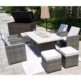 thumbnail image 6 of Ten Piece Outdoor Gray Wicker Multiple Chairs Seating Group Fire Pit Included With Cushions, 6 of 9