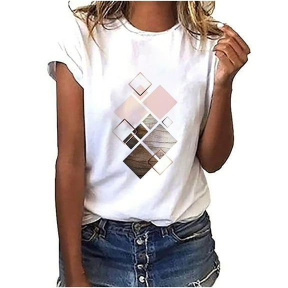 Eashery Summer Tops For Women Women's Cute Juniors Tops Teen Girl Tee Funny T Shirt White L