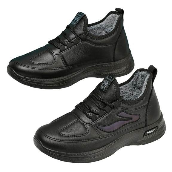 Black Brown Snow Boots for Men Waterproof Leather Lace up Furry Lined Winter Fashion Sneakers Booties