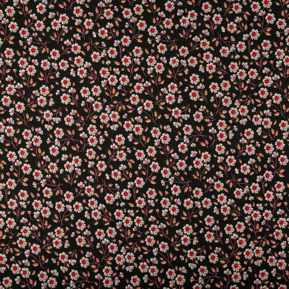 Crepe De Chine Cosmos Black Sheer Floral Print Fabric 58" Wide By The Yard