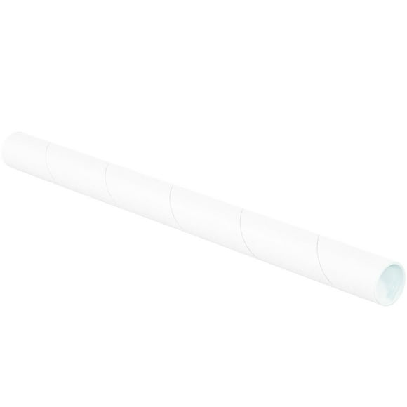 BOX USA BP1524W Mailing Tubes with Caps, 1-1/2" x 24", White (Pack of 50)