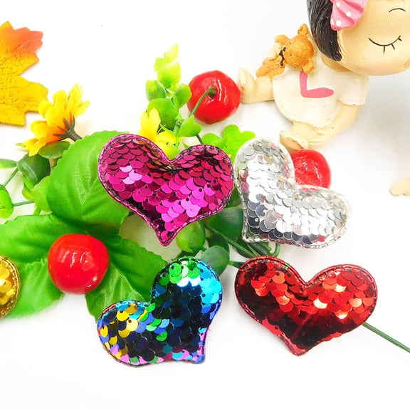 ETEREAUTY 14-Piece Love Shape Sequin Stickers in Mixed Colors for Craft Boxes and Shopping Bag Decoration