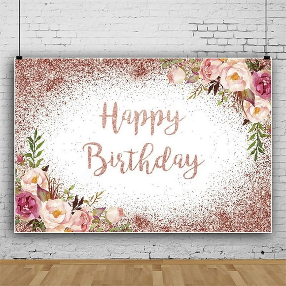 Glitter Sweet Girls Birthday Party Backdrop Rose Gold Happy Birthday Backdrop and Pink Rose Gold Tablecloth
