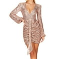 thumbnail image 2 of SMihono Women's Sequined V-Neck Long Sleeve Mini Dress Party Clubwear Cocktail Dress Ruched Evening Dress Rose Gold 8, 2 of 6