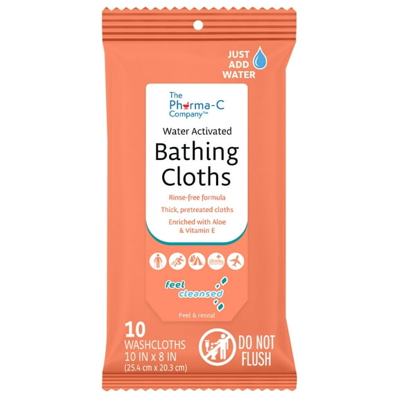 Pharma-C Water-Activated No-Rinse Bathing Cloths, Fresh Scent, 10 Cloths