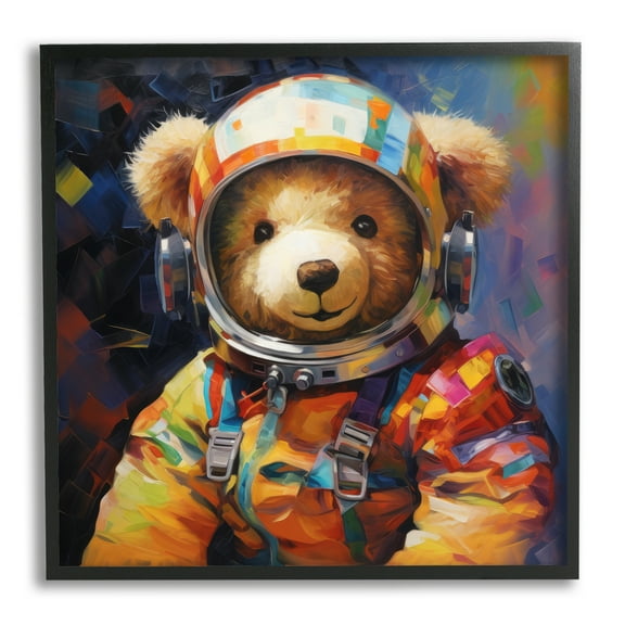 Stupell Industries Teddy Bear Astronaut Animals & Insects Painting Black Framed Art Print Wall Art, 12 x 12
