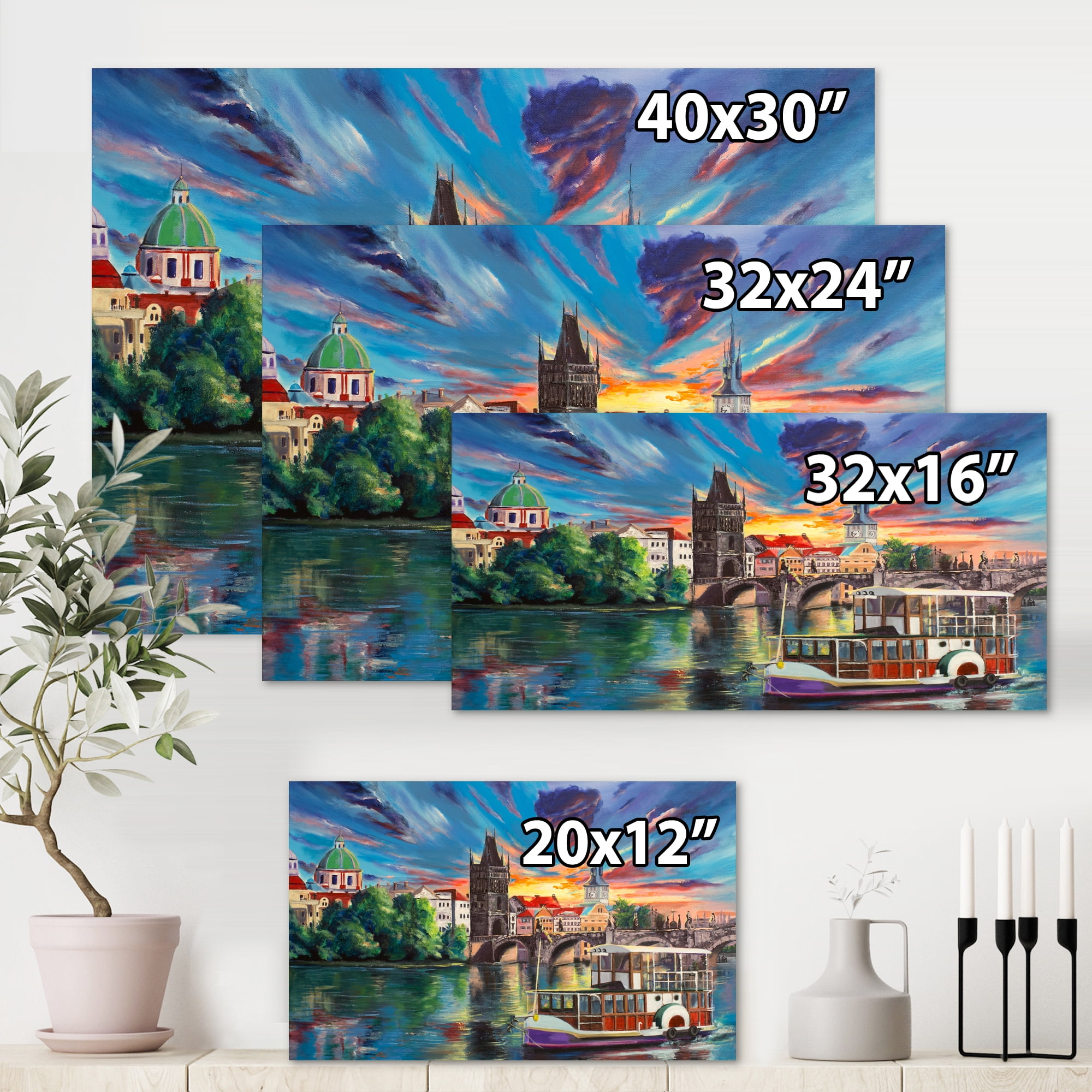 Designart ' Sunset Over Cityview Of Prague ' Children's Art Canvas Wall Art Print