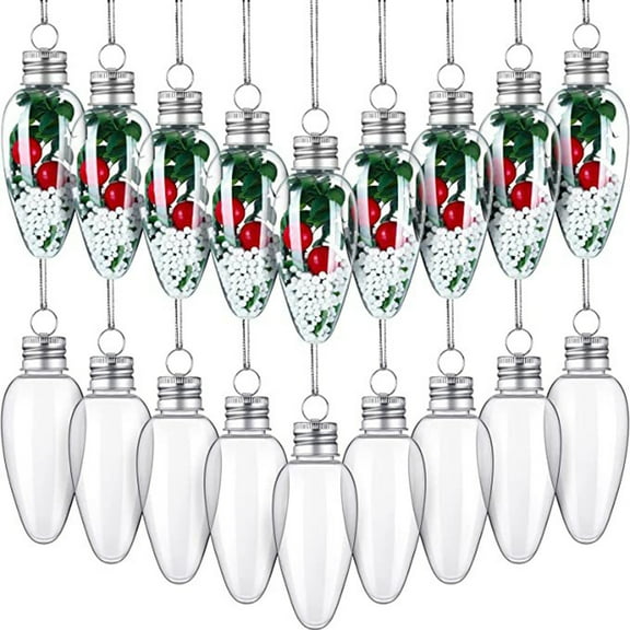 Visland 3.4 Inch Christmas Fillable Clear Bulbs Ornaments, Plastic Hanging Light Bulb Ornaments with Screw Off Cap and Ribbon for DIY Crafts Candy Home Xmas Tree Party Decor