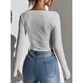 thumbnail image 6 of KelaJuan Women Crop Ribbed Knit Tops Solid Color 1/2 Button Long Sleeve Shirt Casual Pullovers for Club Streetwear, 6 of 6