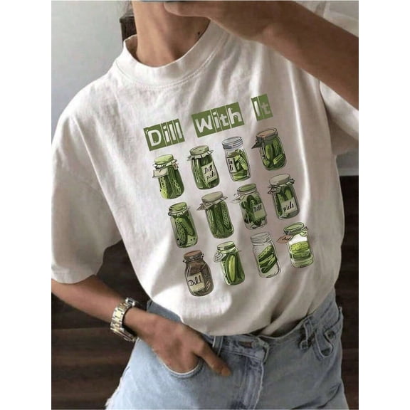Women's Oversized Graphic T-Shirt Funny Pickle Jar Print _ With It_ Casual Loose Fit Summer Streetwear Tee