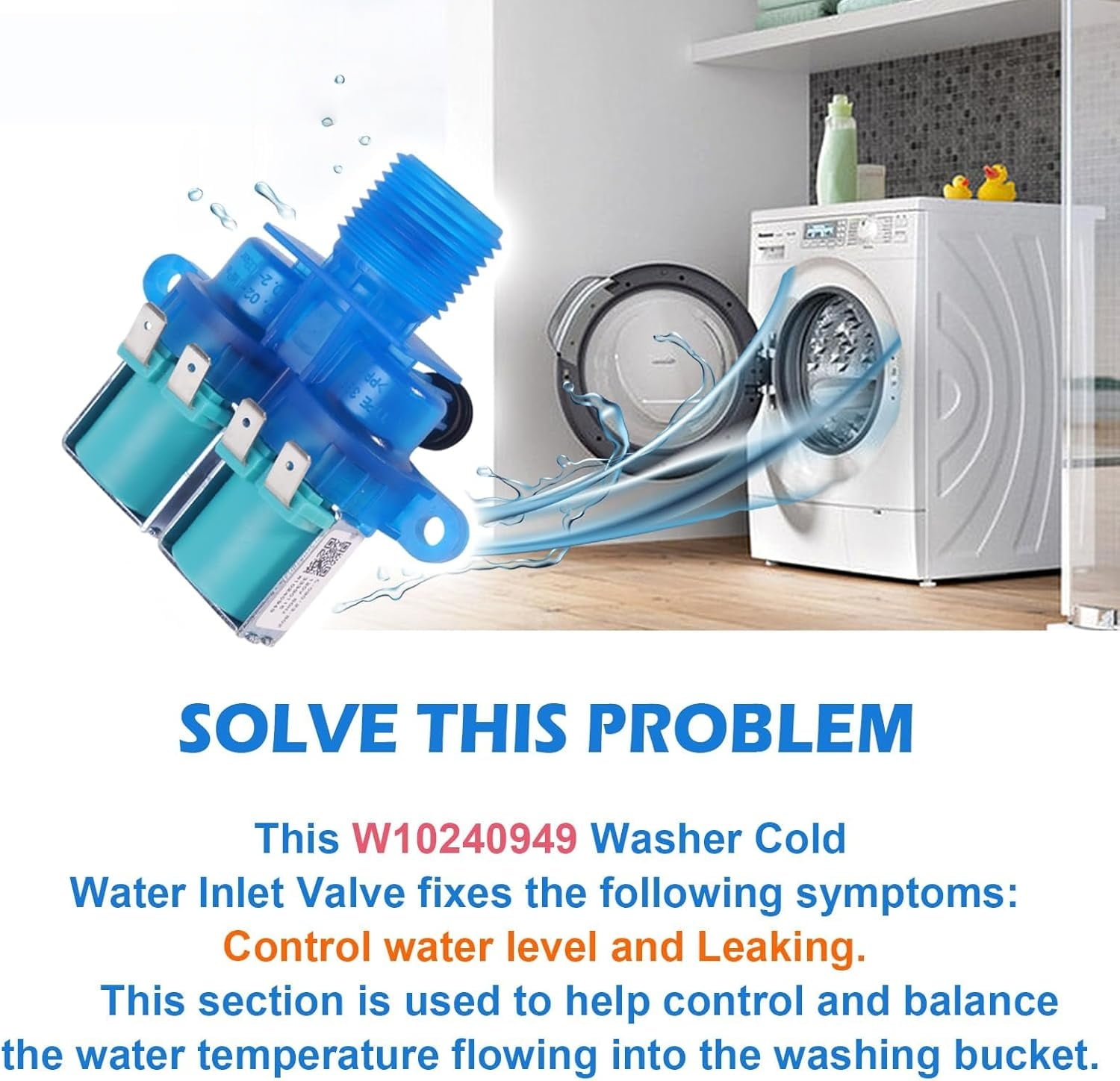 ABCISI W11168740 W10240949 Washer Cold Water Inlet Valve Replaces W10921514 ap6285450 4546379 Fit for whirl-pool ken-more may-tag Clothes Washer MVWX655DW1 WTW5700XW3