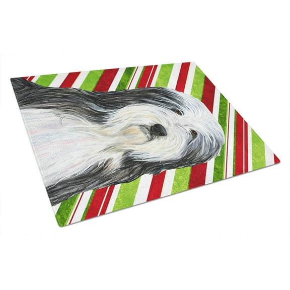 Caroline's Treasures SS4566LCB Bearded Collie Candy Cane Holiday Christmas Glass Cutting Board Large, 12H x 16W,