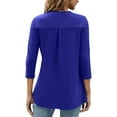 thumbnail image 4 of Rejlun Ladies Tee 3/4 Sleeve T-shirt V Neck T Shirt Casual Tops Loose Dailywear Tunic Blouse Blue S, 4 of 4