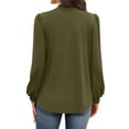 thumbnail image 4 of Camisas de Larga para Mujer, Blusas de Cuello Alto con Pliegues Delanteros, Ropa Informal Elegante para Otoño. Verde Oliva XL, 4 of 5