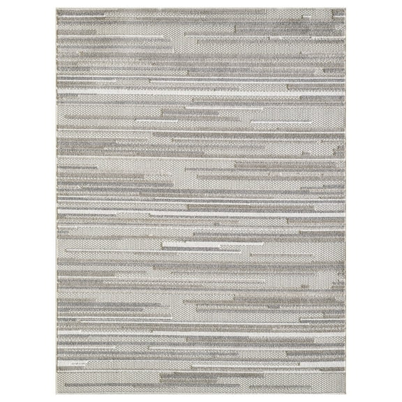 8â€™ Round Gray Abstract Striped Indoor Outdoor Area Rug