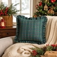 thumbnail image 6 of Kuokaa Dark Green Red Plaid Ruffle Pillow Cover, Christmas Checkered Throw Cushion Case for Sofa, Cover Only, 6 of 7