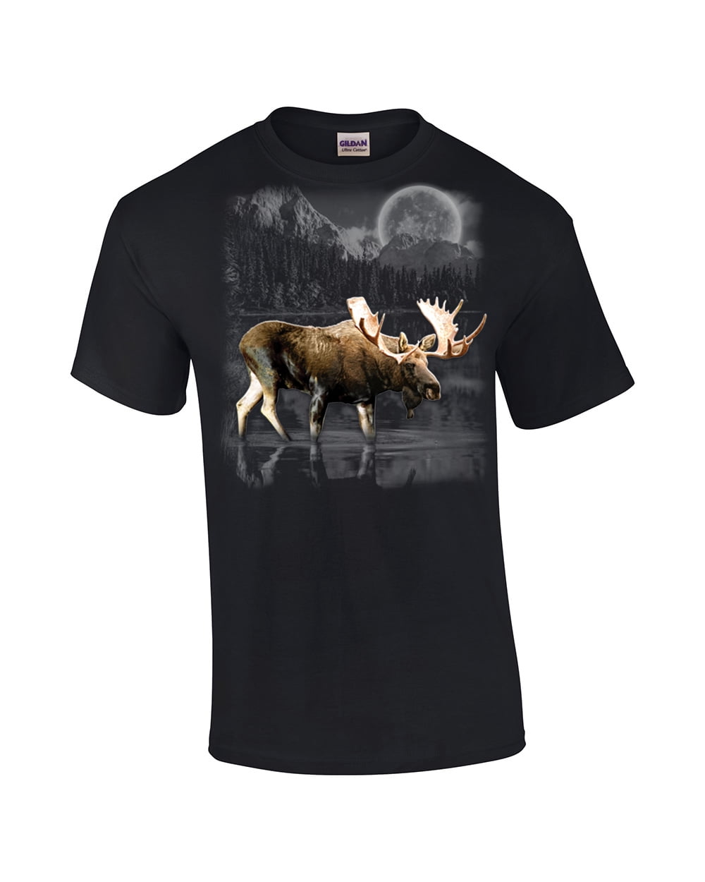 Moose Wilderness Moonlight & Mountains Short Sleeve TshirtBlack