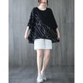 thumbnail image 5 of Women Short Sleeves Crewneck Patchwork Tops Oversized T-Shirt Side Slit Blouse GA2565 Black, 5 of 5